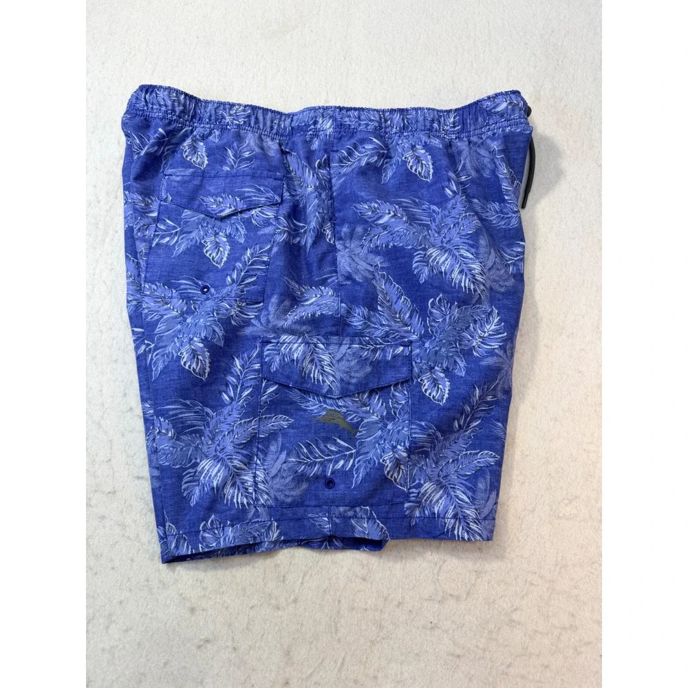 Tommy Bahama Mens Blue Tropical Palm Leaf Cargo Swim Trunks Board Shorts L